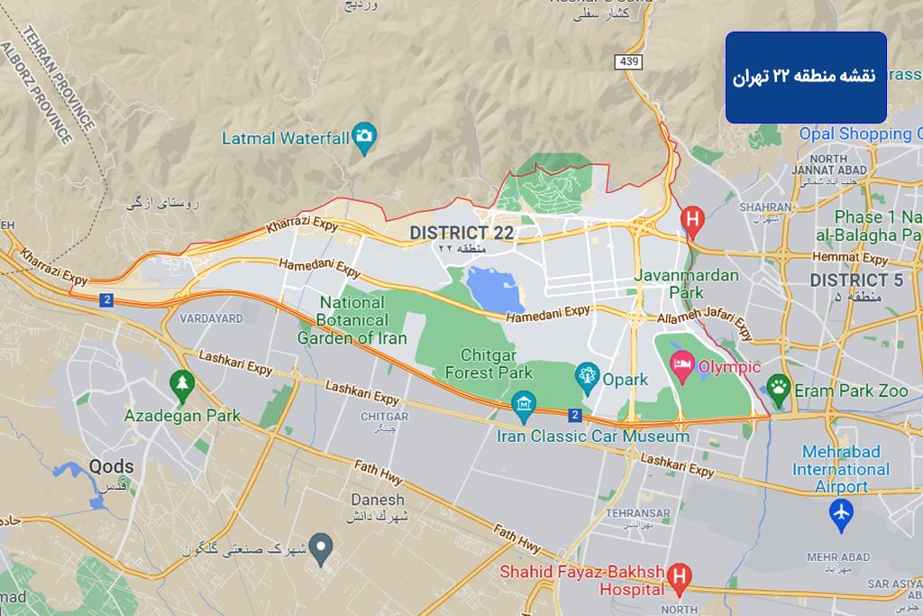 نقشه منطقه 22 تهران