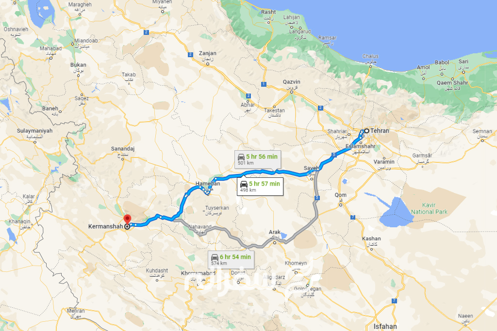 فاصله تهران تا کرمانشاه با خودروی شخصی