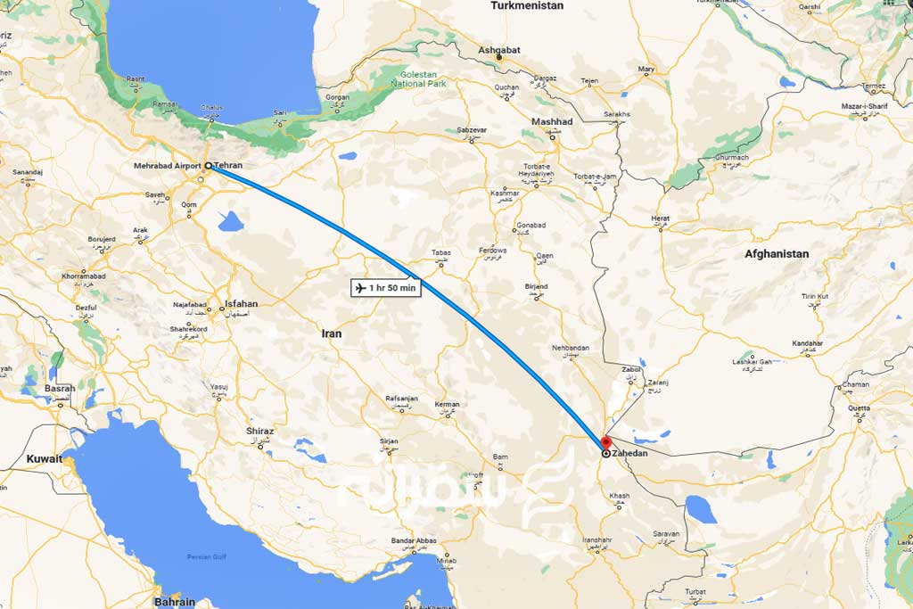 فاصله تهران تا زاهدان با هواپیما