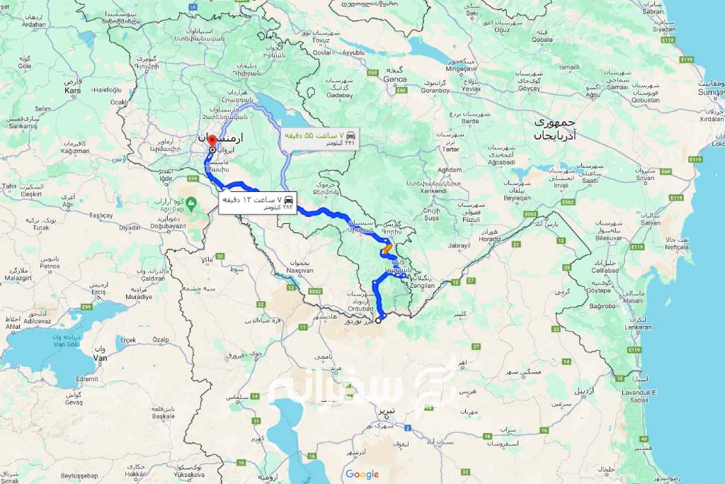 نقشه مرز نوردوز به ایروان